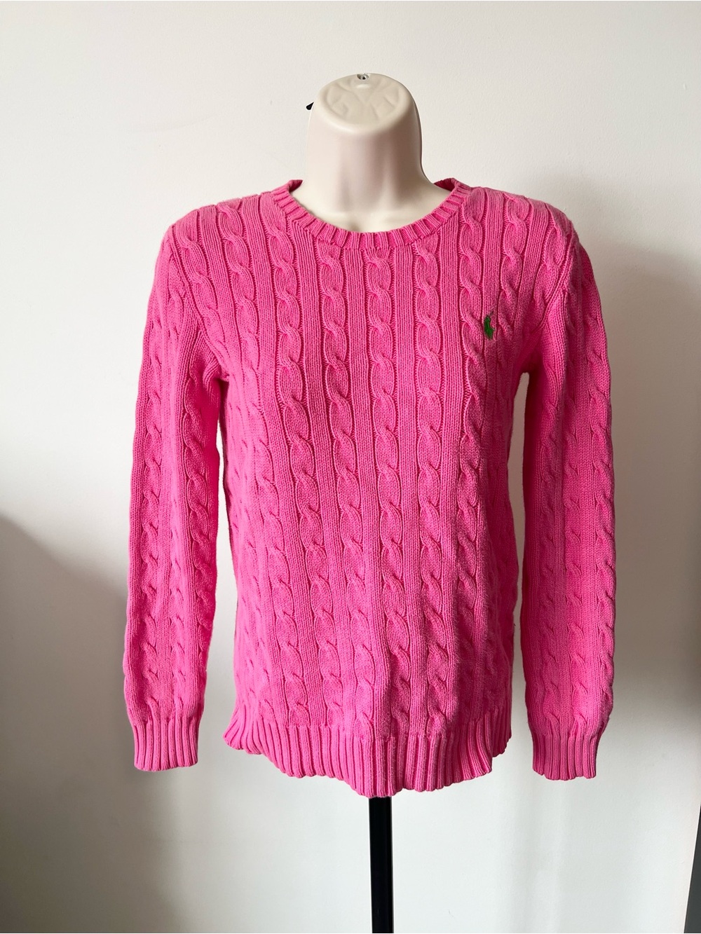 Ralph Lauren Hot Pink Cable-Knit Crewneck Sweater Size S
